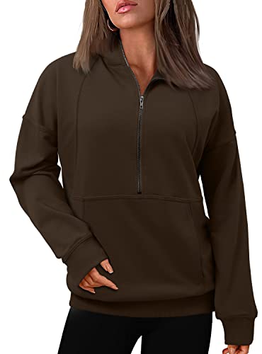 Onlypuff Half Zip Pullover Women Sweatshirt Cute Hoodies Trendy Fall Clothes 2022 College Clothes Lapel Brown L #TOP27