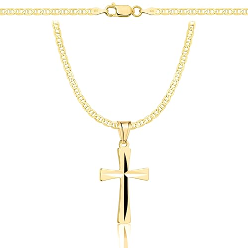 ZELYA Collier en or avec croix/médaillon - Chaîne maille gourmette plaquée or 925/585 14K pour filles & garçons – 45-60 cm Chaîne de communion avec...