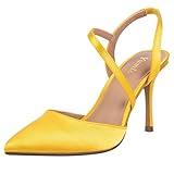 Women's Closed Toe High Stiletto Heel for Women 3.3 Inch Ankle Strap Pointed Toe Heels Pumps Prom Dress Bride Satin Shoes for Wedding Dinner Party Sexy Yellow