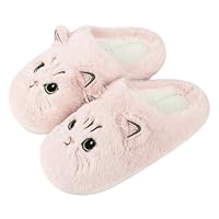 SHAINE House Slippers for Women Men, Plush Cute Cat Design, Fuzzy Slip-on Home Bedroom Shoes for Indoor Outdoor