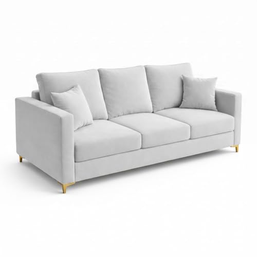 Image of Hayes Rich Velvet Suede 3+1+1 Seater Sofa Set | Golden Aesthetic Legs | Soft Touch Comfort Seating | 5 Person Seating | Modern Living Room Set (Light Gray)