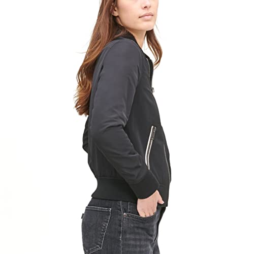 Levi's Women's Poly Bomber Jacket With Contrast Zipper Pockets, Black, Medium #TOP3