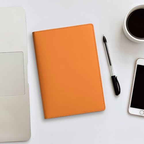 Couverture carnet A5 orange réutilisable cuir synthétique planification