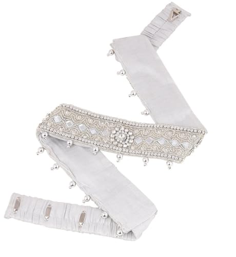 KIH Women Traditional embroidery cloth Saree Waist Body Silver Belt stretchable Kamarpatta kamarband Saree (Adjustable Size 30-40 inches)