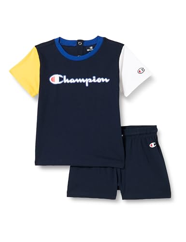 Champion Legacy Retro Sport TD-Colorblock Crewneck T-Shirt & Shorts Traje, Azul Marino, 18 Meses para Bebés