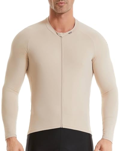 Wulibike Radtrikot Herren Langarm - Rennrad Trikot Herren Reißverschluss mit Taschen Für Frühling und Herbst geeignet Hellbraun L