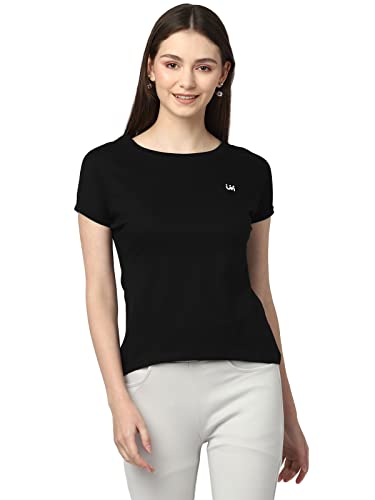 Image of UrbanMark Women 100% Cotton Round Neck Solid Half Sleeves T-Shirt