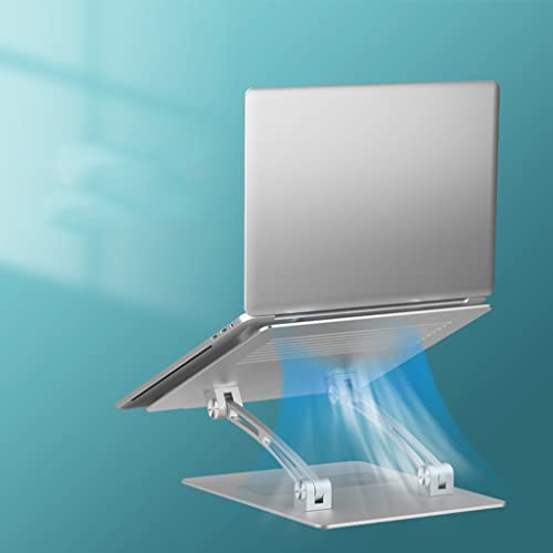 Soporte de computadora portátil para escritorio con estante elevado plegable de metal plata 4