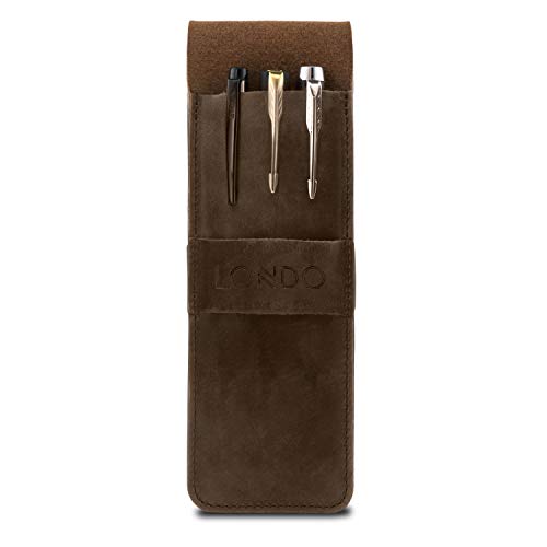 Image of Londo Genuine Leather Pen and Pencil Case with Tuck in Flap, Stationery Bag