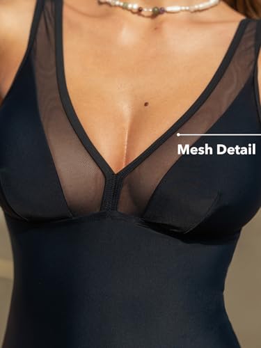CUPSHE Women's One Piece Swimsuit Bathing Suit Plunging V Neck Wide Adjustable Straps Mesh3