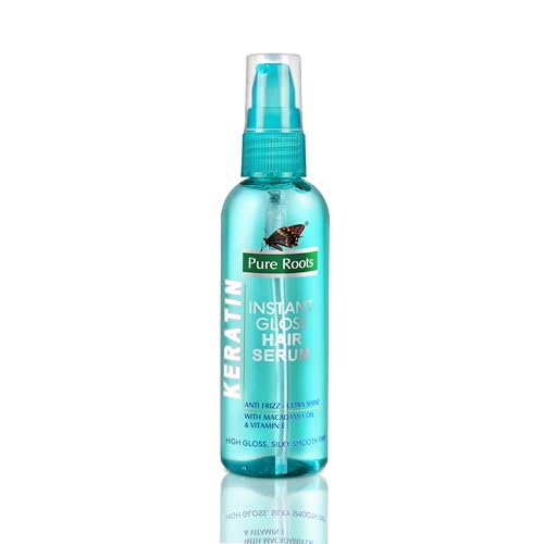 Image of Pure Roots Keratin Hair Serum 100ml for Protection and Shine, with Vitamin E- Dry, Flyaway & Frizzy Hair, Instant Shine & Smoothness, Regular Use, Soft & Silky Touch - Pack of 1