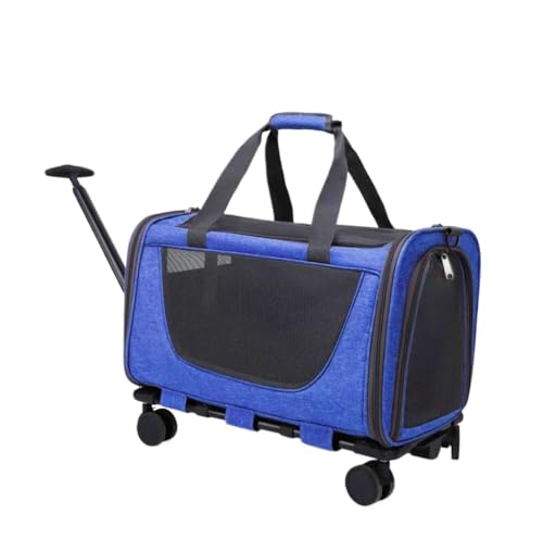 MKIFJGHペット用ショルダーバッグ ペットキャリー 犬用小屋 キャリーバッグ 夏用 軽い 通気性 外から見える 旅行 マット付き 臭気がない 防災 通院用 折り畳み 散歩出かけ 飛び出し防止 全景 シンプル (ブルー)