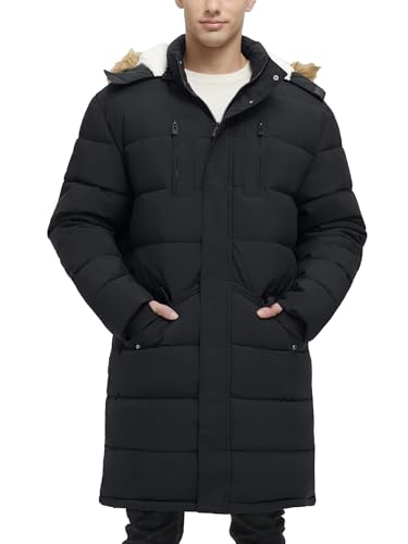 Men's Extra Long Fleece Puffer Jacket Outerwear Winter Coats Hooded Parka Warm Water-resistant Cold Weather
