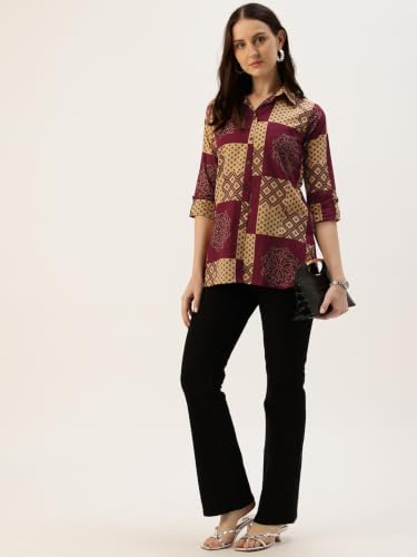 Image of feranoid Classic Collared Cotton Shirt with 3 /4 Sleeve for a Timeless Casual Look