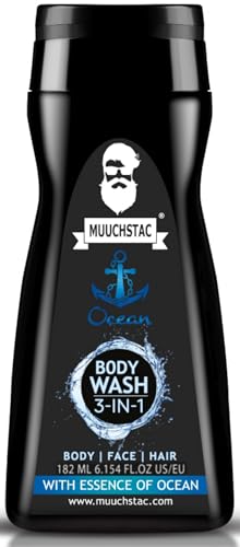 Muuchstac Ocean 3-in-1 Body Wash for Men | Clear Skin, Controls Sweat, Fights Body Acne & Bad Odour, Shower Gel for Long-Lasting Fresh | 182 ml