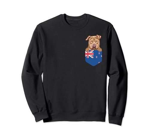 New Zealand Flag Usa Staffordshire Terrier Dog In Pocket Sweatshirt, Black