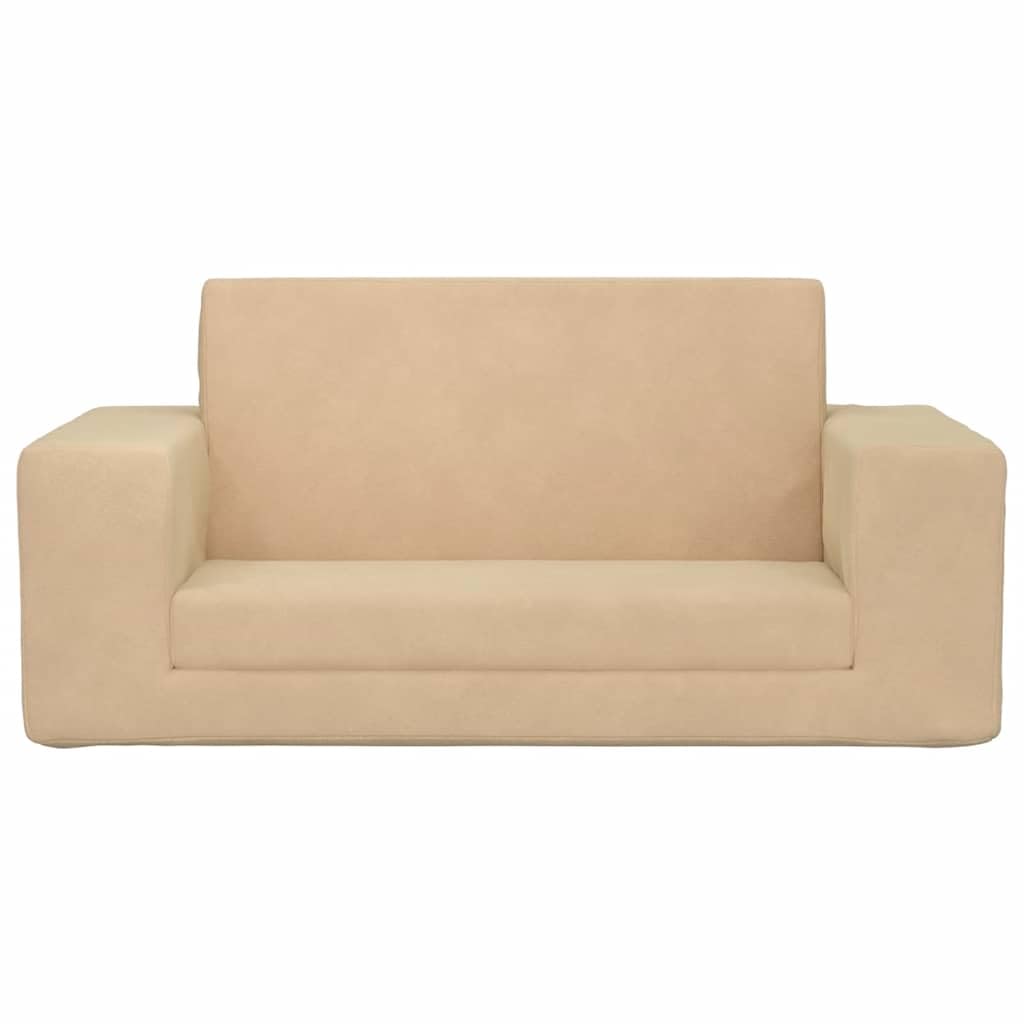 Dziecięca sofa do spania 2-osobowa, kremowa, miękki plusz ze zdejmowaną poszewką i wypełnieniem piankowym, do pokoju dziecięcego, zabawy i spania, kompaktowa, bezpieczna i łatwa w utrzymaniu