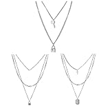 [Flongo] ネックレス メンズ/レディース 鍵ハートのペンダント 多重チェーン 首輪人間用 かわいい 個性 ステンレス製 バンク シンプル ファッション 人気 男女兼用 恋人 母の日 プレゼント 誕生日 記念日 バレンタインデー シルバー 3点セット