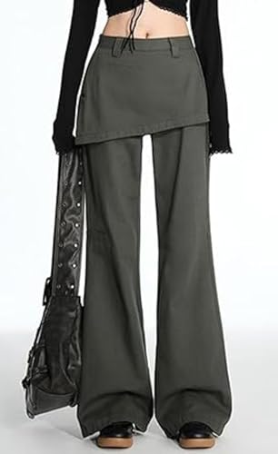 Skousers Skirts Over Trousers Y2K Cargo Pants Two Pieces Vintage Patchwork High Waist Flared Pants Hip Hop3