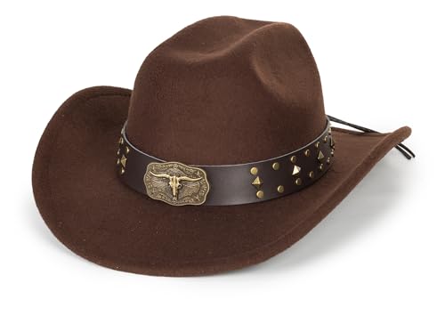 Western Cowboy Hat for Men Women Classic Roll Up Fedora Hat with Buckle Belt(Size:S-M)
