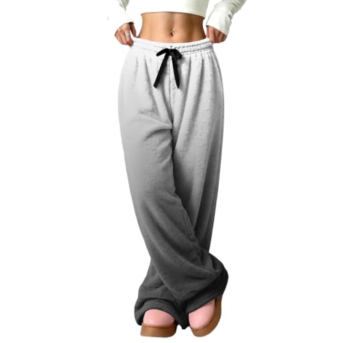 Womens Wide Leg Pants Thermal Gradient Color Flannel Fluffy Casual Trousers - image 5