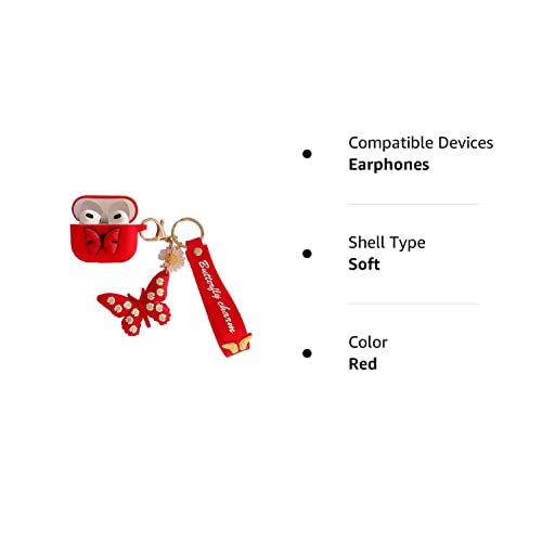 Heniu For Airpod 3Rd Generation Case Cover 2021, 3D Butterfly Liquid Silicone Airpods 3Rd Generation Cute Case With Keychain Compatible For Apple Airpods 3Rd Generation Charging Case-Red #TOP6