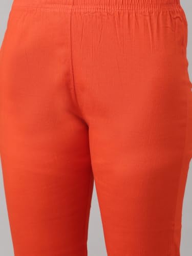 Image of MINELLI Women Solid Cigar Pants, Cotton Lycra Slub Fabric, Elasticated Waistband, Pull On Style, Regular Fit Bottom Wear for Western and Ethnic Wear
