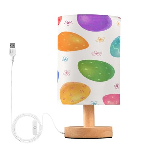 SDMKA Cute Easter Eggs Bedside Table Lamp for Bedroom, Minimalist Nightstand Lamp with Round Fabric Shade for Living Room, Office, No Bulb Required