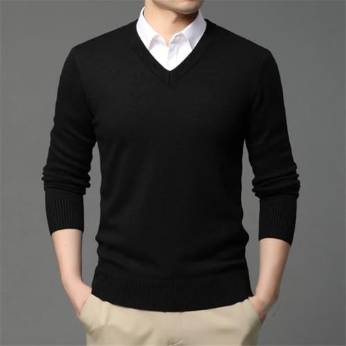 Men Fashion Solid Long Sleeves Slim Knit Pullover V Neck Business Casual Sweater4