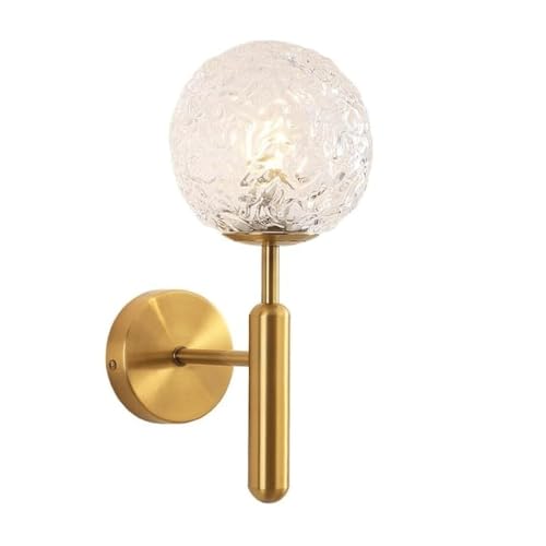 Modern Gold Wall Sconce, Clear Textured Glass Globe Wall Light