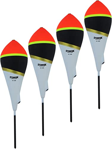 Lot De 5 Flotteurs De Pêche Storfisk Argentés - Pour Truite, Perche, Avec Pointe Orange Visible Et Tube Silicone
