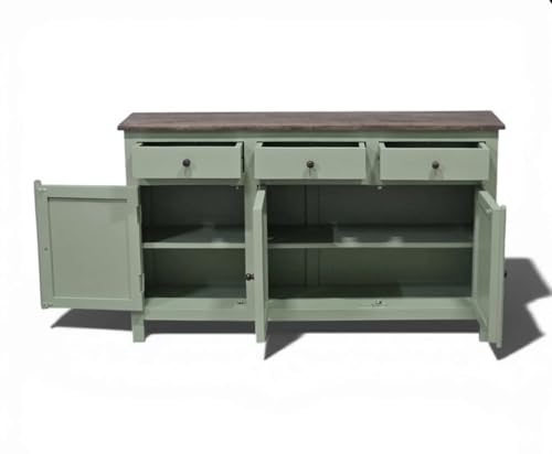 Image of Solid Wood Madrid 3 Drawer Sideboard | Sideboard Cabinet for Living Room | Finish- Premium Acrylic Sage Green and Tubaq