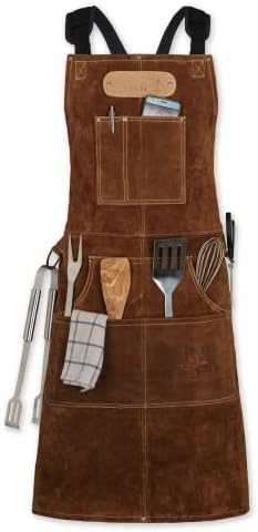 QeeLink Lederschürze Für Schweißer - Flammhemmend Mit 6 Taschen, 61x107cm