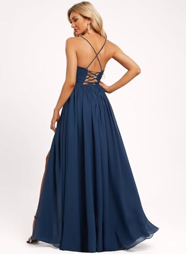 Chiffon V Neck Bridesmaid Dresses Long for Women with Slit Empire Waist Pleated Formal Party Dress2