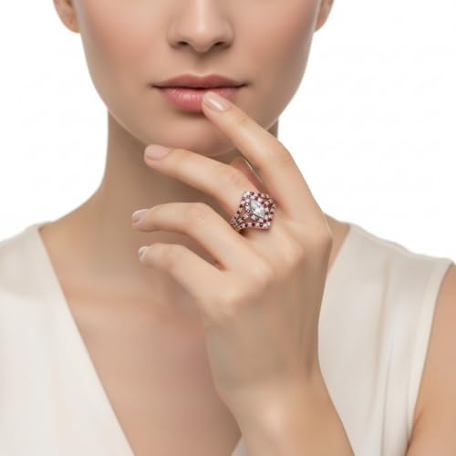 Image of Choose Your Gemstone Royal Empress Ring rose gold plated Marquise Shape Halo Engagement Rings Affordable for your Girlfriend, Wife, Partner Wedding US Size 4 to 12