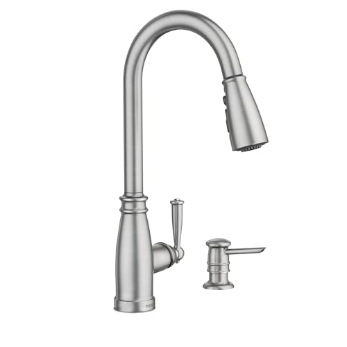 Image of Moen Morado Stainless Pulldown Kitchen Faucet with Power Boost, Transitional Farmhouse Kitchen Faucet, Easy Installation, Spot Resist Finish, 87394SRS