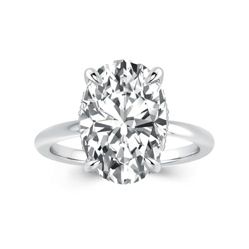 PAFIDDY 5CT Elongated Oval Cut Solitaire Engagement Ring for Women, Elegant S925 Silver 5A Grade CZ Promise Ring (18K White Gold Plated, 6)