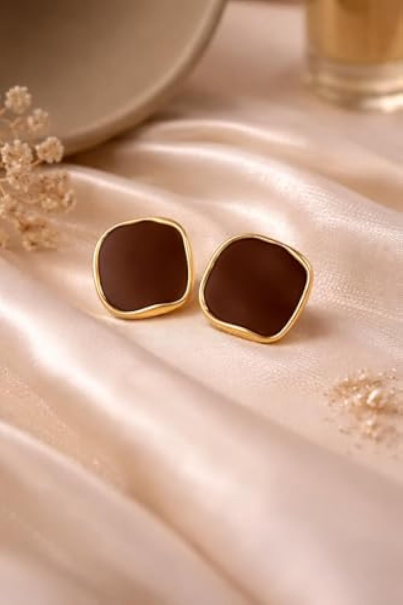 Gold Plated Square Stone Stud Earrings for Women