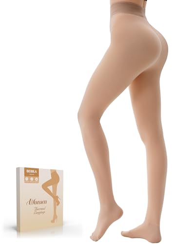 Bebila Fleece Lined Tights Women Fake Translucent Warm Tights for Winter Sheer Pantyhose Thermal Leggings (US Alpha Small Regular Regular opaque skin)