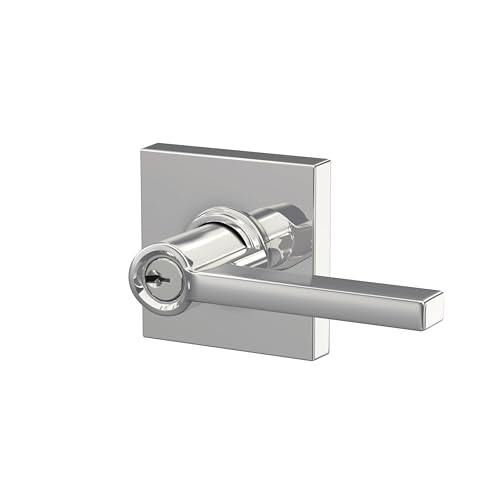 Image of SCHLAGE Latitude Keyed Entry Door Handle, Reversible, Bright Chrome | Keyed entry lever door handle with turn-button lock, Easy to install, Certified security & durability, Universal fit, 2 keys