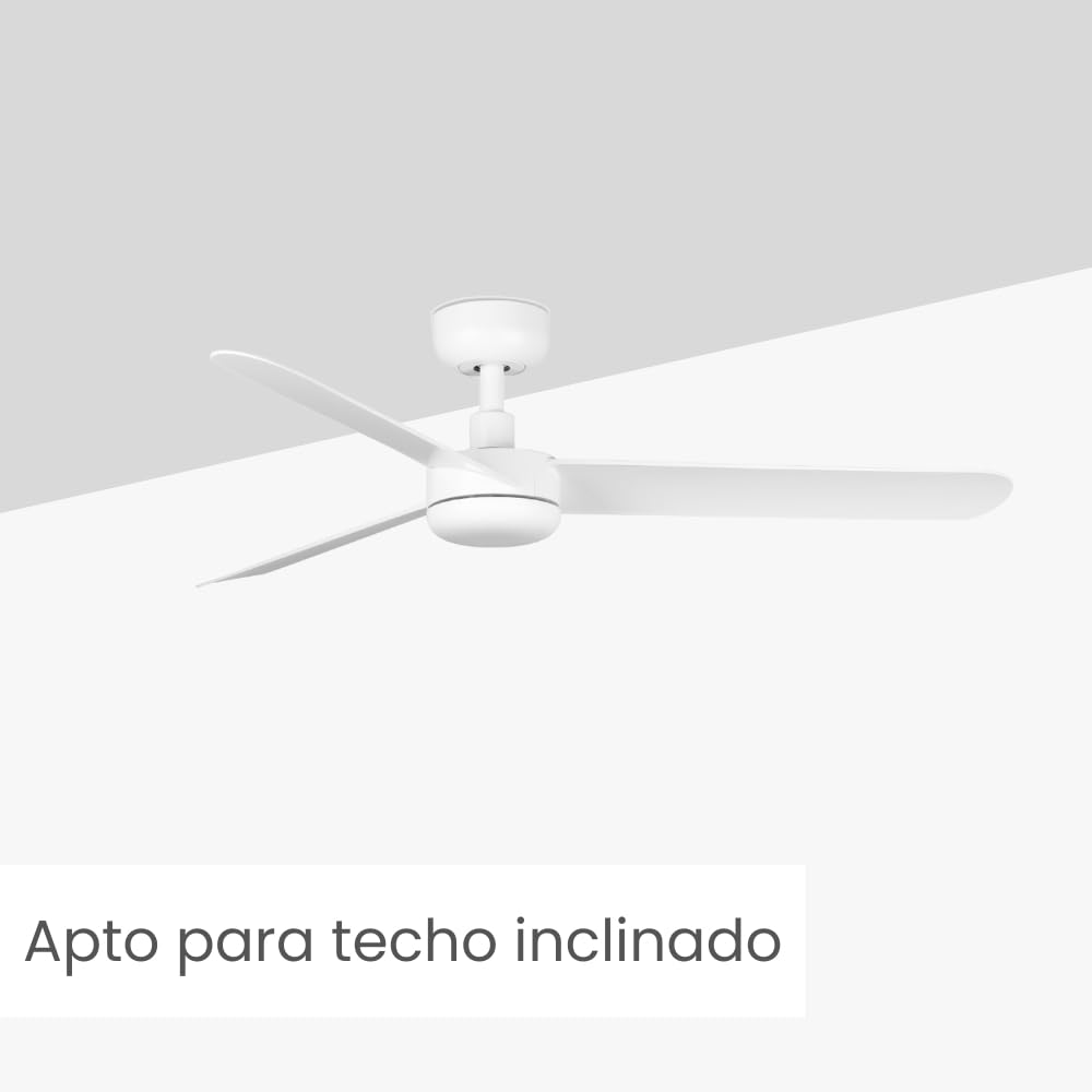 / BAIRES/Ventilador de techo blanco sin luz, Ø120 cm/Ultra Silencioso, bajo consumo, 6 Velocidades, Mando a distancia, Verano-Invierno, temporizador