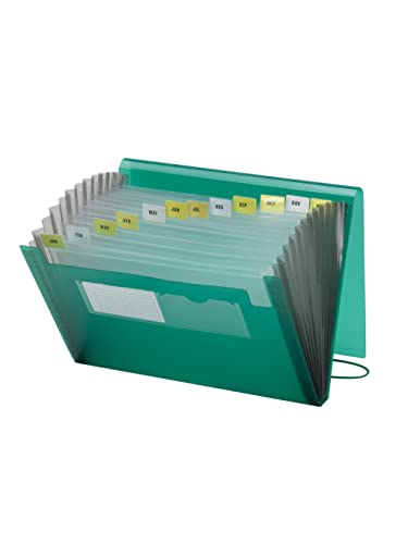Smead Poly Expanding File, 12 Pockets, Flap and Cord Closure, Letter Size, Green (70878)