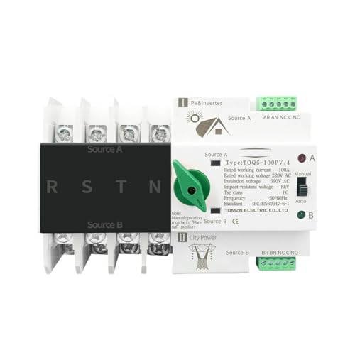 Inversor ATS de 4P, trifásico, de 4 cables, con riel DIN, interruptor selector de transferencia automática de potencia dual, ininterrumpido, 63 A, 100 A y 125 A(100A)