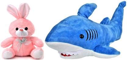 VIRSAA Cute Looking Cuddly Super Soft Toy Blue Shark and Pink Sitting Rabbit Combo for Kids, Boys, Girls Stuffed Toy Teddy (42 cm)