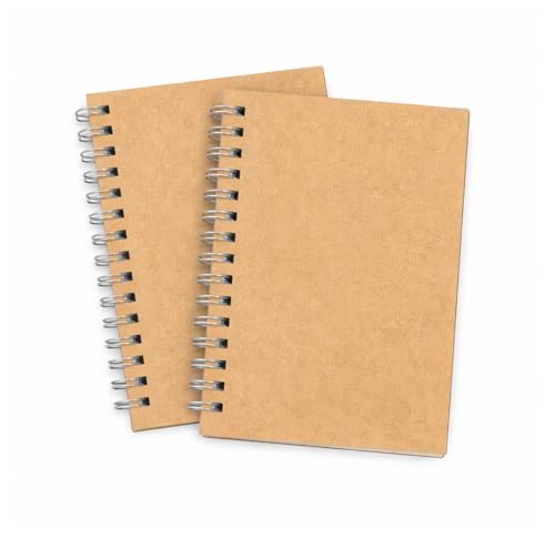 Image of AccuPrints (Pack of 2 A6 Spiral Notebook, Kraft Cover, Unruled, 160 Pages, 148mm x 105mm, Pocket Diary for Writing and Sketching