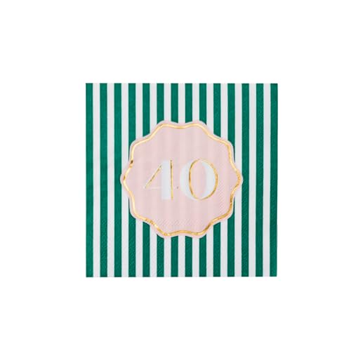 Bonjour Fte 40th Birthday Cocktail Paper Party Napkins | Premium Party Supplies Petal Pink Foil | Birthday Parties Milestone Celebrations Anniversaries Cocktail Tables | Pack of 20 5 Folded