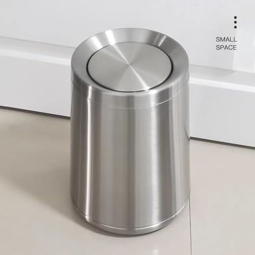 Image of 2.6Gallen Brushed Nickel Bathroom Trash Can with Lid, Stainless Steel Garbage Can with Flipping Lid,for Bathroom, Kitchen,Living Room,Bedroom,Hotel (Silver)