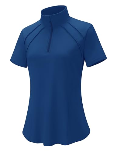Image of LOMON Womens Golf Polo Shirts Summer Short Sleeve 1 /4 Zip Tops Moisture Wicking Casual Tennis Activewear with Pockets