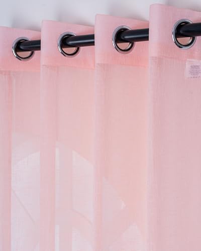 Image of (5 ft) Cotton Linen Fabric Window Curtain | Leaf Design Eyelet Window Curtain For Home | Fabric Foiling Window Curtain (Pink) | Vintage Print | For Home | ( Pack of 1) | 152 L x 121 W centimeters