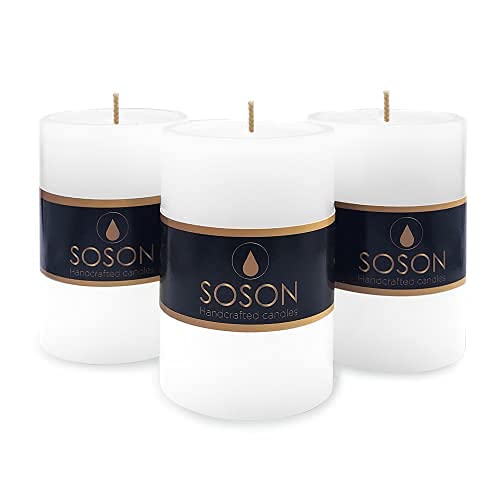 Simply Soson Smooth 3x4 White Candles | Pillar Candles for Home | Unscented Candles & Dripless Pillar Candles | Long Lasting Candles | Large Candle for Home | 3 Pack of Candles